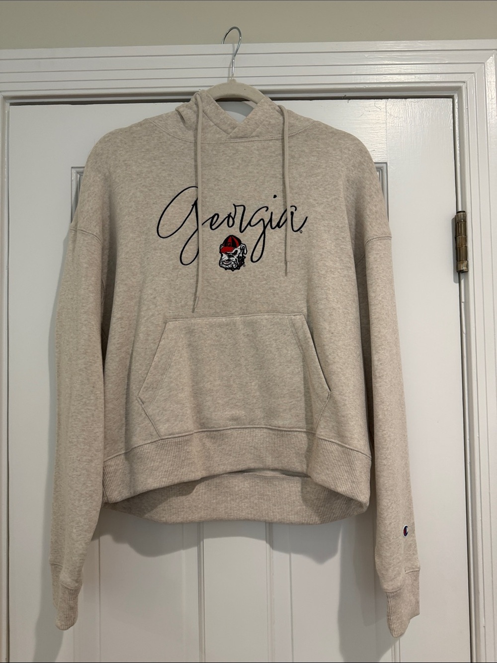 Champion Georgia Script Hoodie - Cream Heather with Red Accent